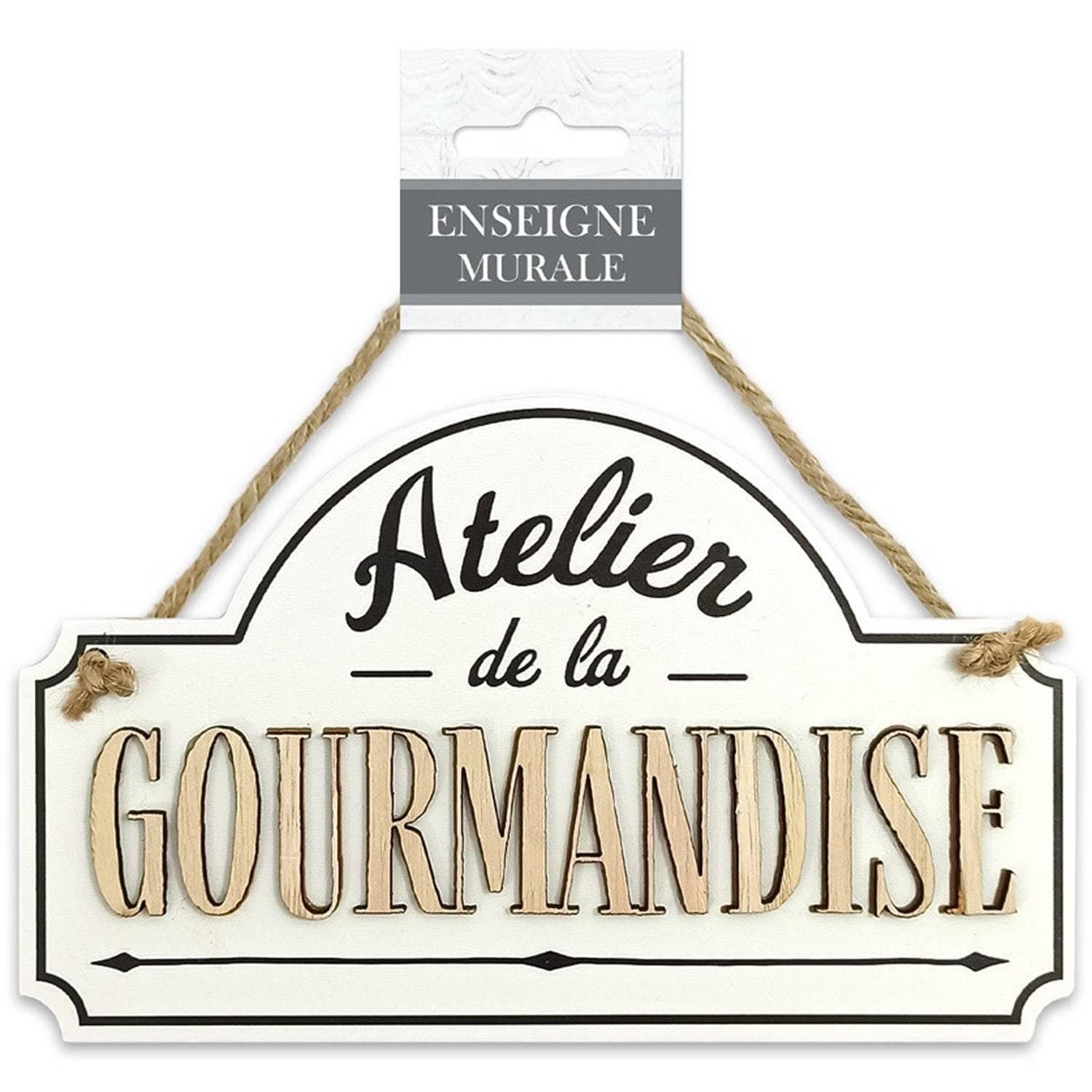 Plaque en bois ATELIER DE LA GOURMANDISE 19,5cm