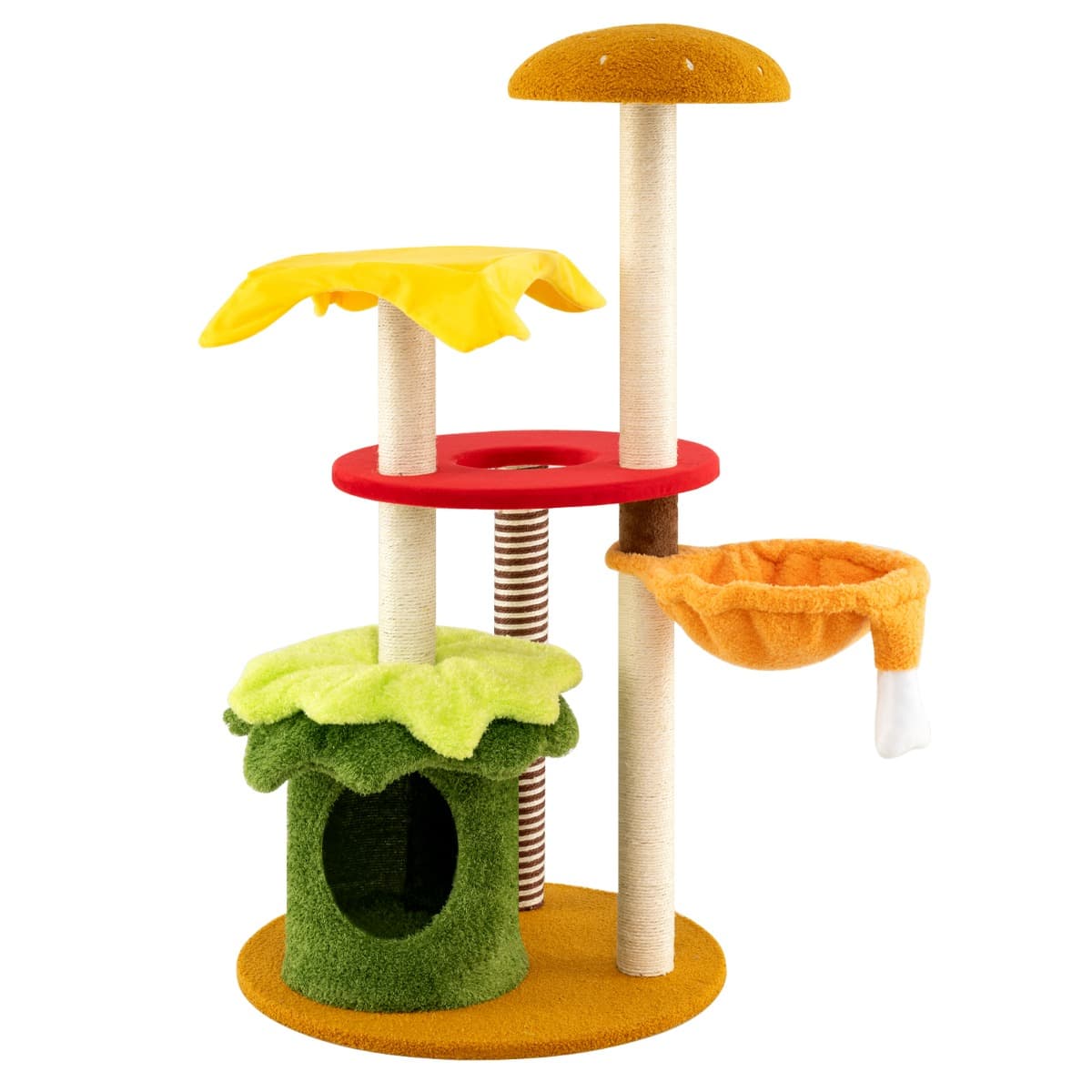 CostwayArbre à Chat Moderne Tour à Chatons à Plusieurs Niveaux avec Hamac Condo Perchoir Griffoirs en Sisal Coussins Moelleux Jouet Suspendu Coloré