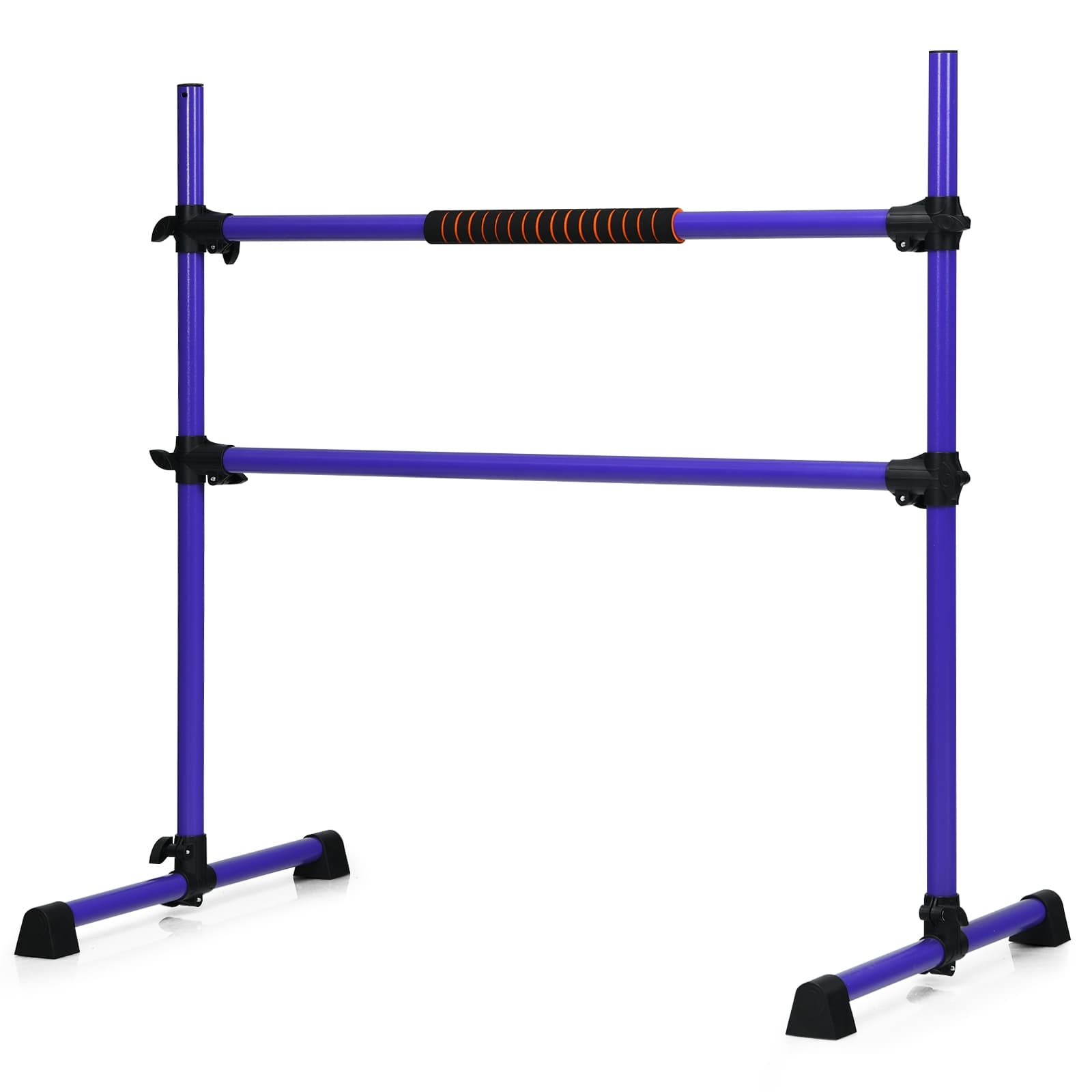 CostwayDouble Barre de Danse Classique Hauteur Réglable 20-119CM avec Eponge Base Rotative Charge Max 50KG pour Gymnase Tractio Violet