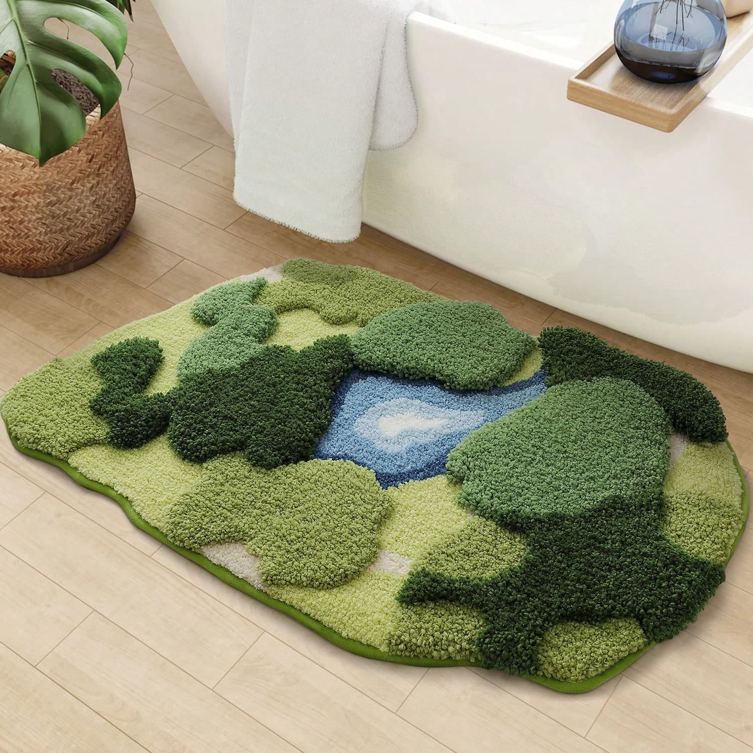Tapis de Bain Vert 50 x 80cm, Tapis Salle de Bain Antiderapant, Tapis de Sol Épaissi Absorbant, Tapis de Douche Moelleux en Microfibre, Lavable en